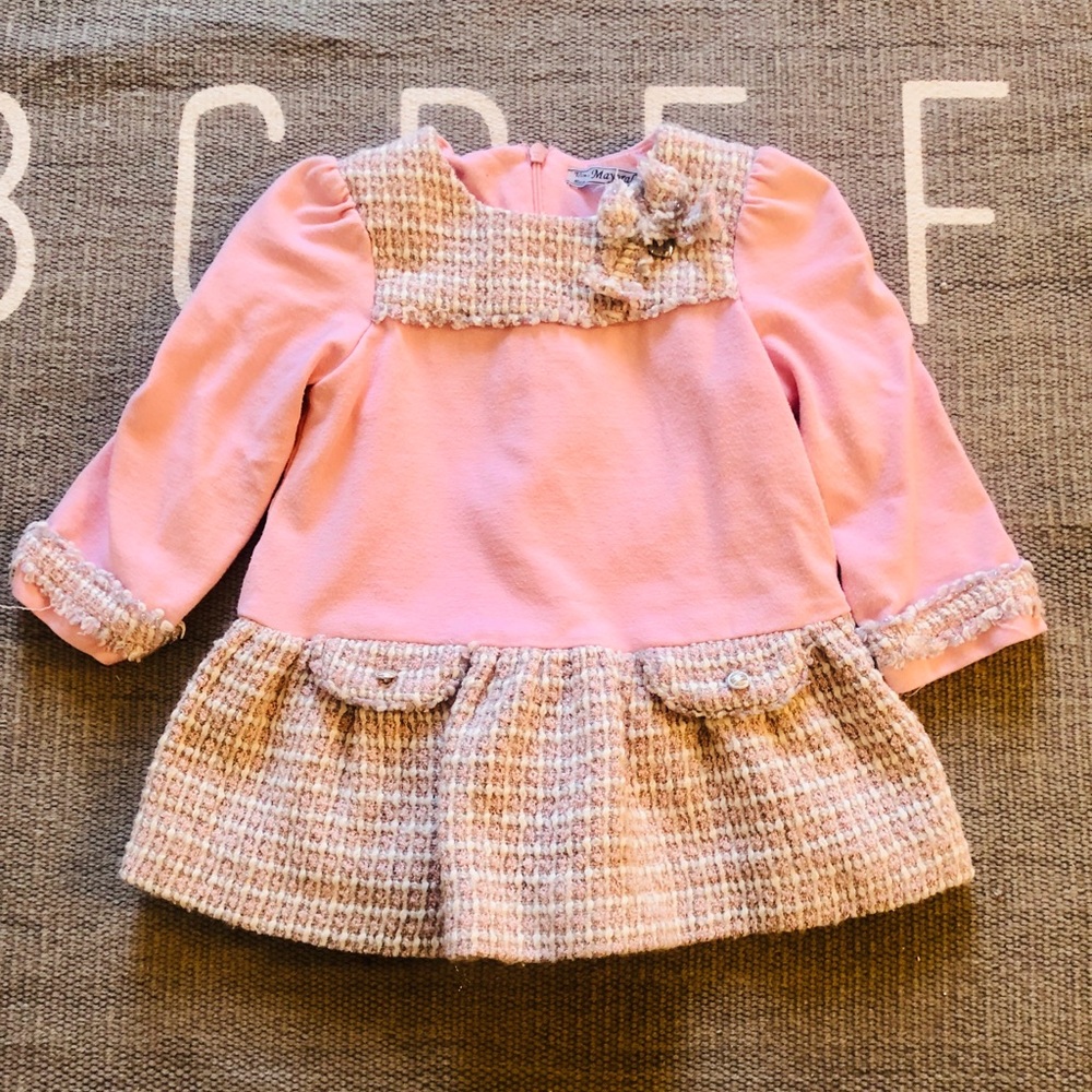 Mayoral pink cotton dress with tweed